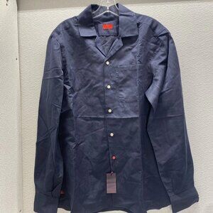 Isaia Men’s Broadcloth Camp Collar Button-Up Dress Shirt – Navy Blue  Size 41/16